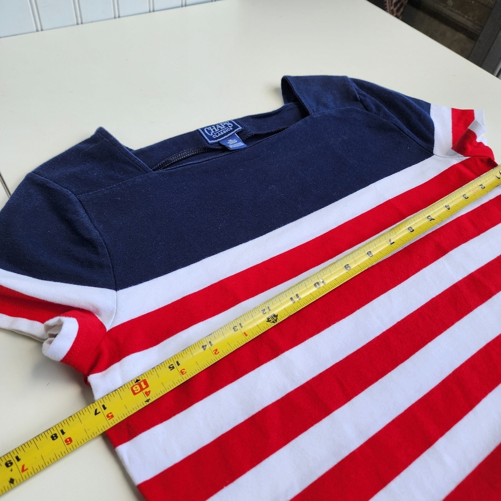 Chaps Classics Navy White Red Stripe Square Neck Short Sleeve T Shirt Nautical M - Picture 9 of 10